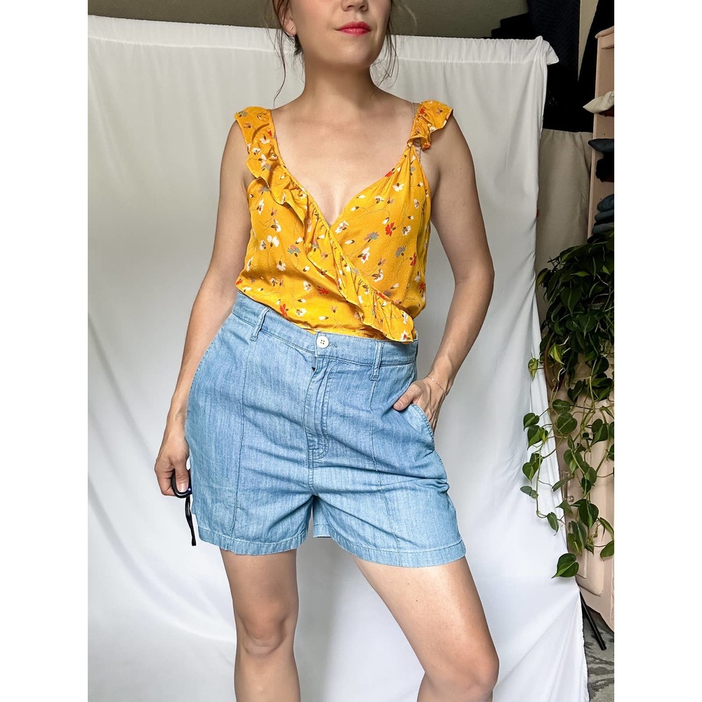 Madewell Silk Wrap Cami Top in Painted Carnations Yellow/Gold (fits size 6-10)